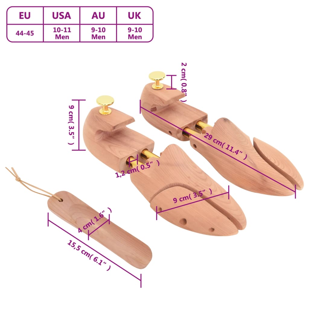 Shoe stretcher with shoe spoon, EU 44-45, cedar