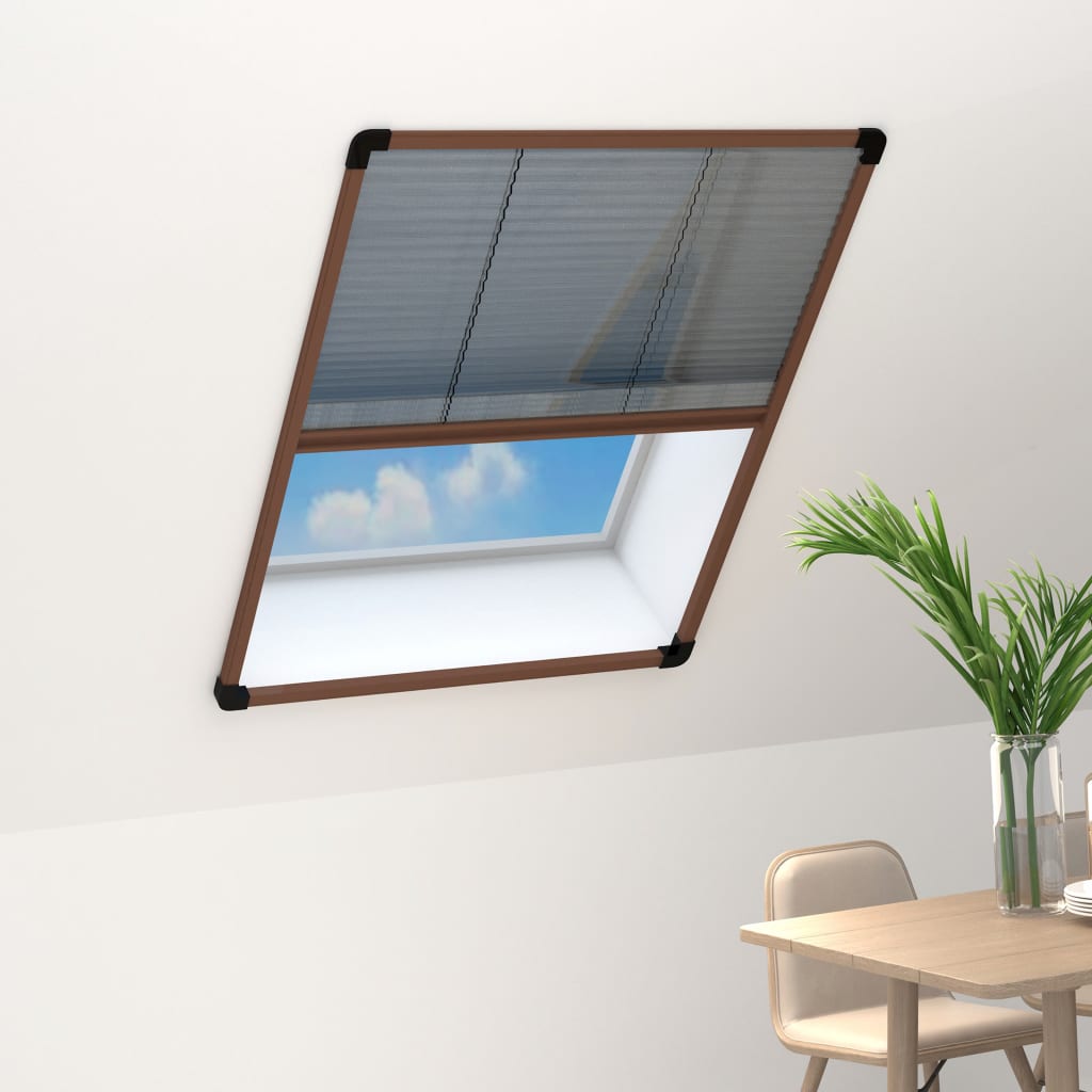 Pleated insect net for the window, aluminum, brown 60 x 80 cm