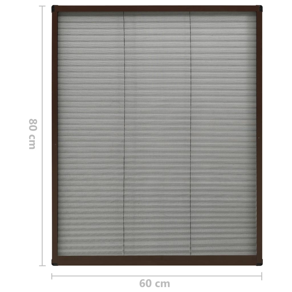 Pleated insect net for the window, aluminum, brown 60 x 80 cm