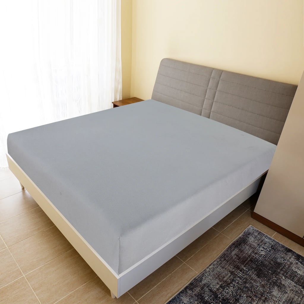 Bed sheet with elastic, gray, 90 x 200 cm, cotton
