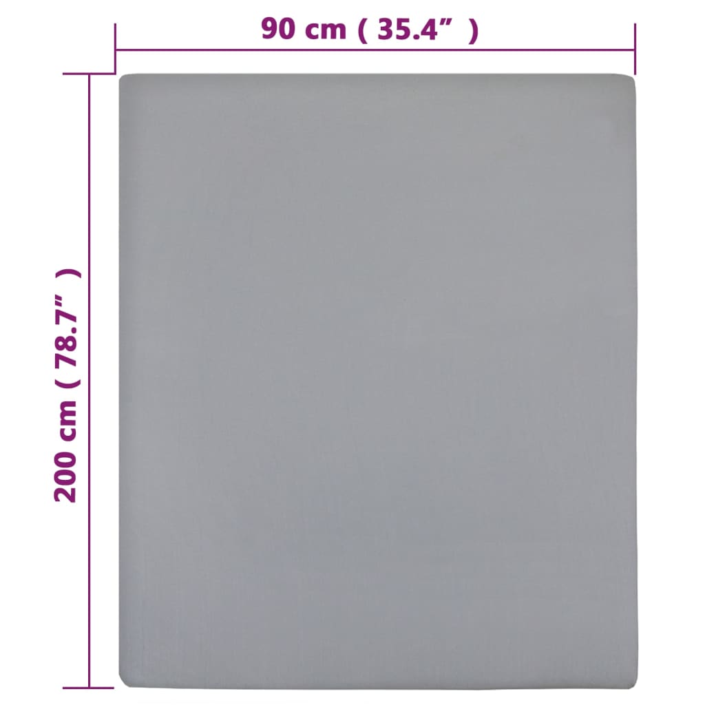 Bed sheet with elastic, gray, 90 x 200 cm, cotton