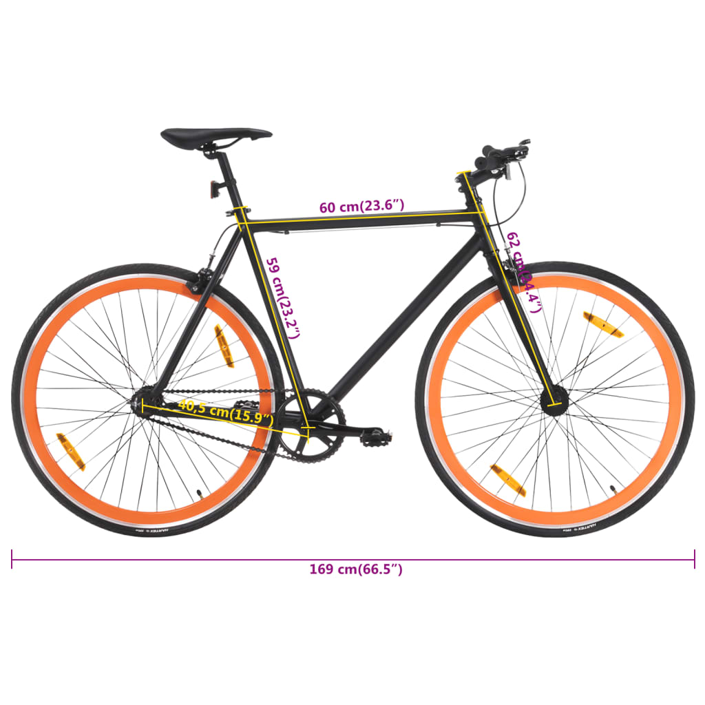 Single speed bicycle, black and orange, 700C 59 cm