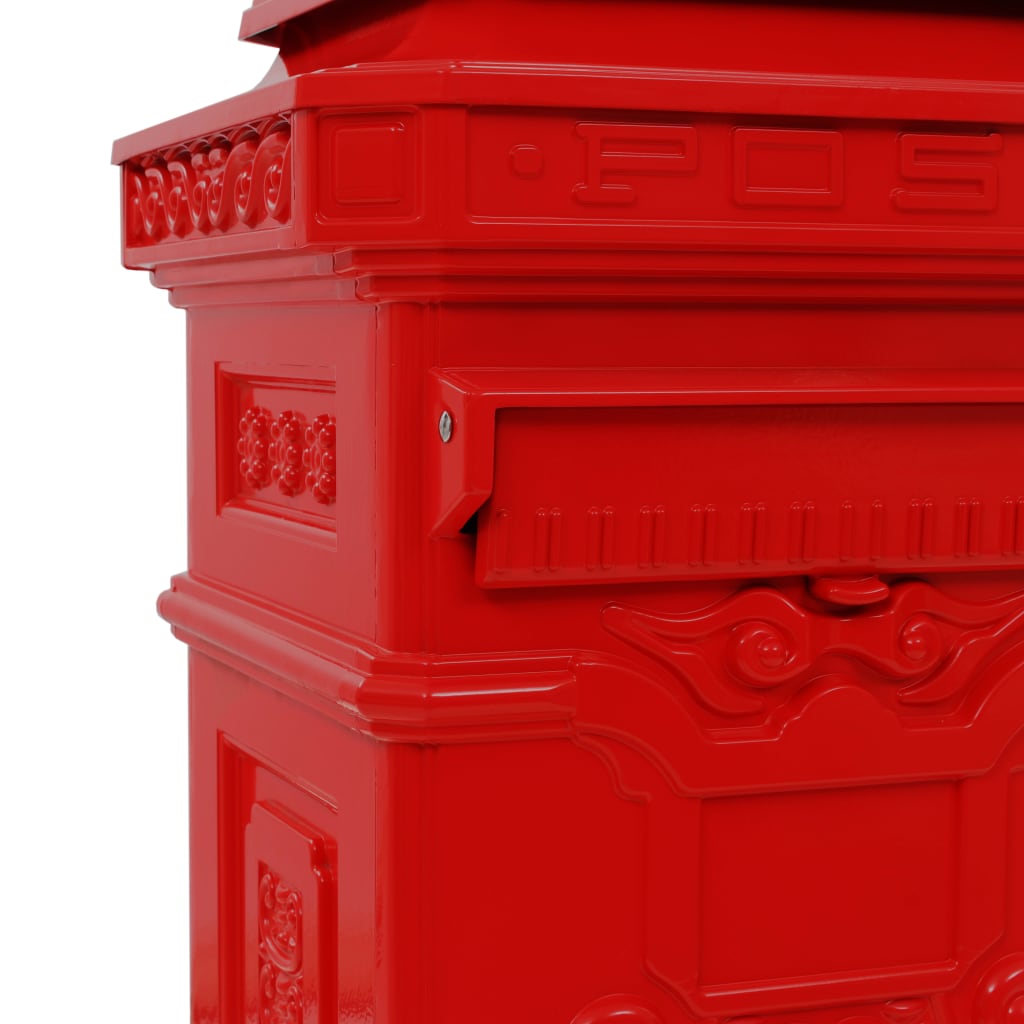 Column-shaped vintage mailbox, rustproof, red