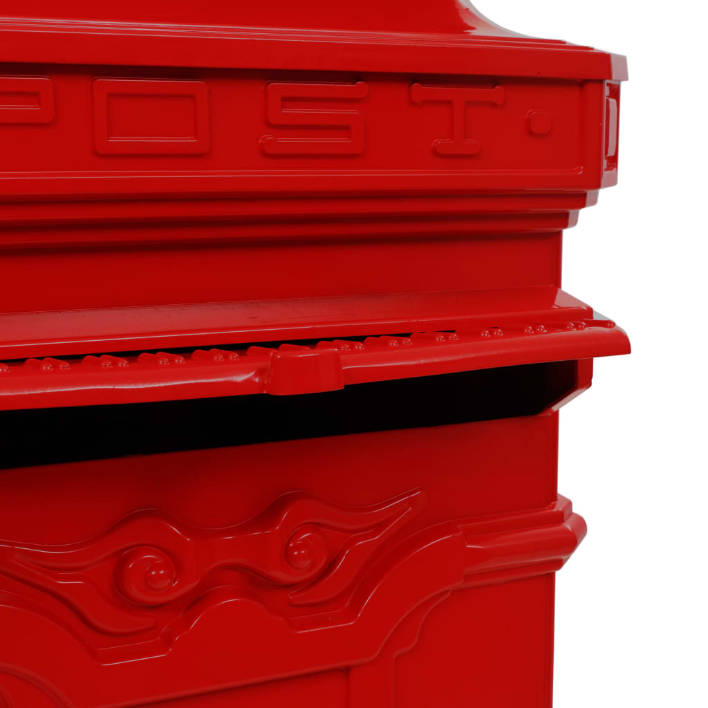 Column-shaped vintage mailbox, rustproof, red