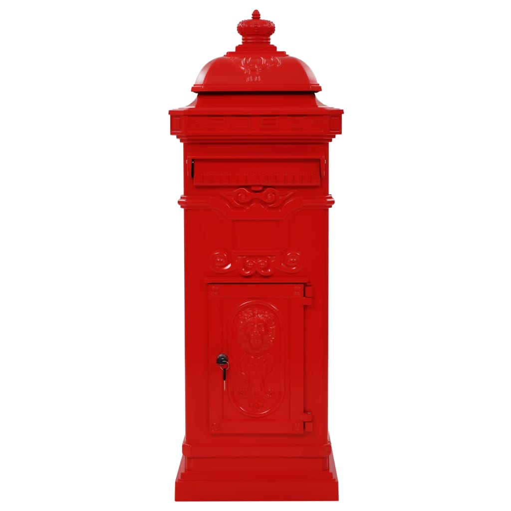 Column-shaped vintage mailbox, rustproof, red