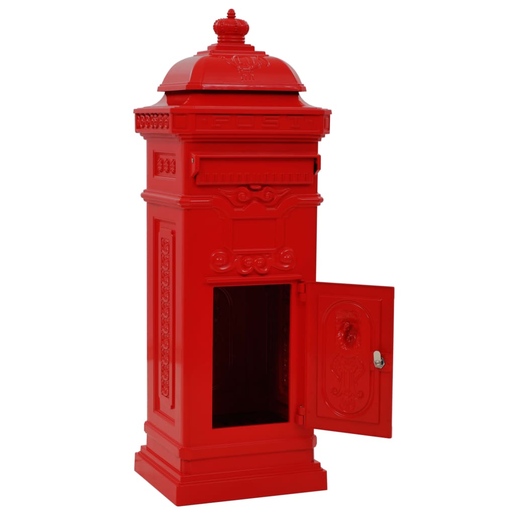 Column-shaped vintage mailbox, rustproof, red