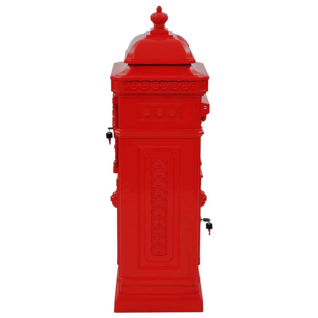 Column-shaped vintage mailbox, rustproof, red