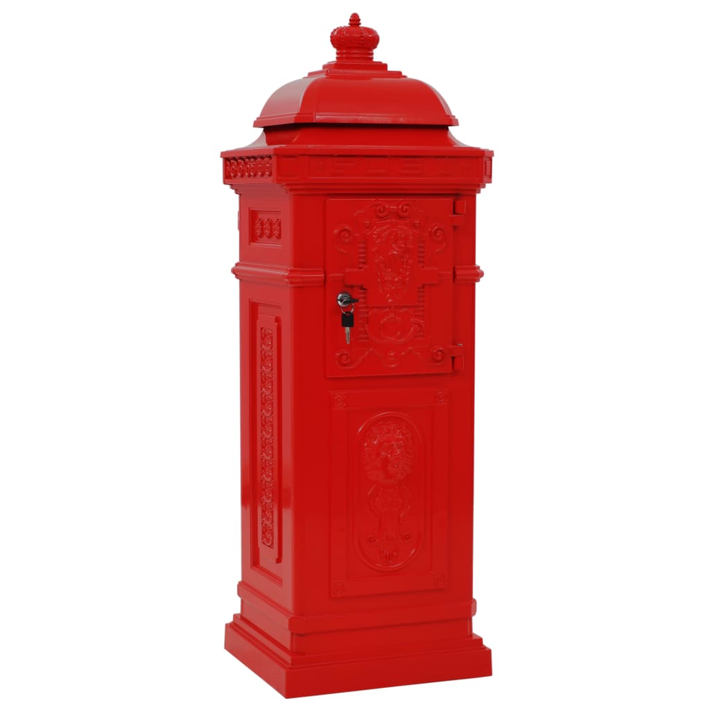 Column-shaped vintage mailbox, rustproof, red