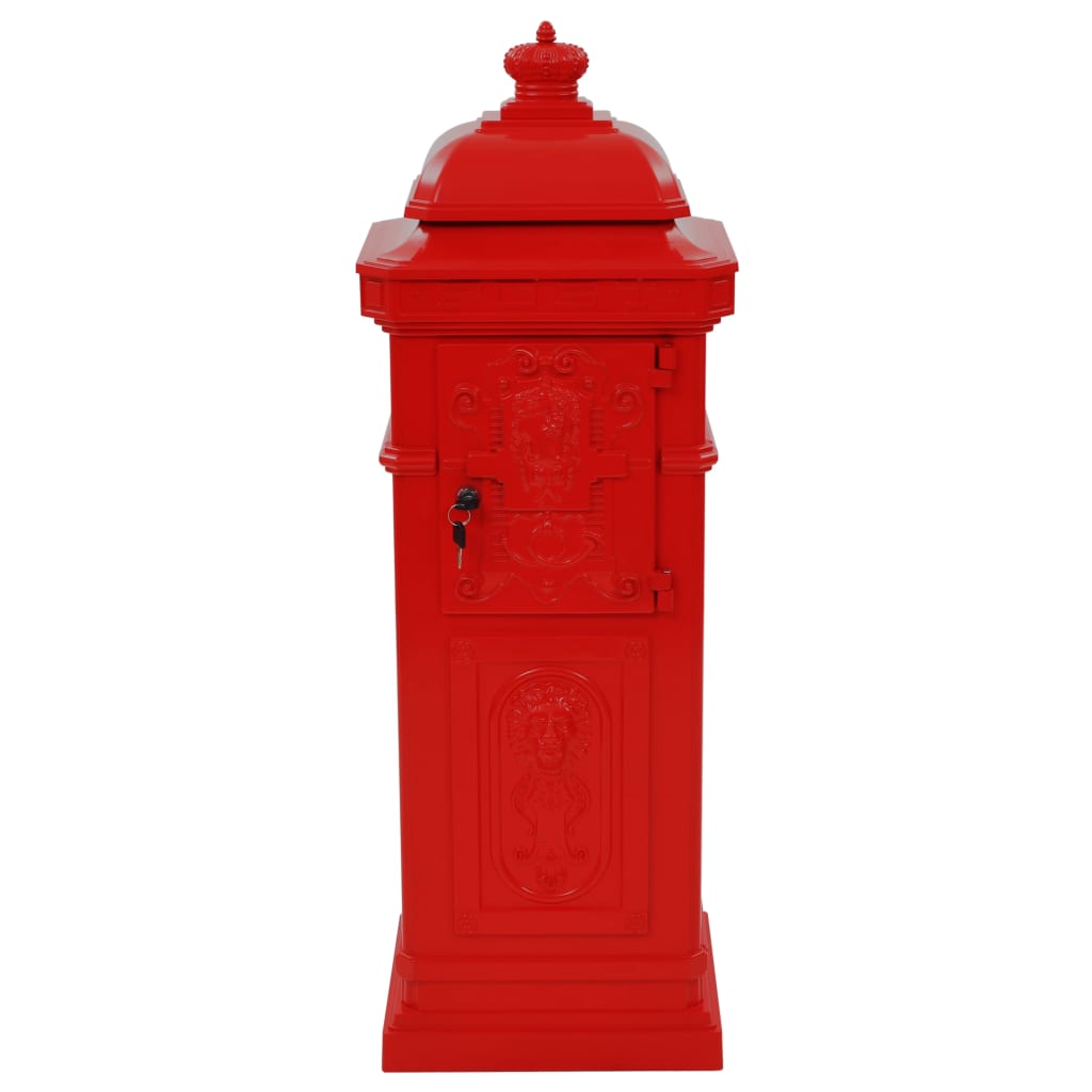 Column-shaped vintage mailbox, rustproof, red
