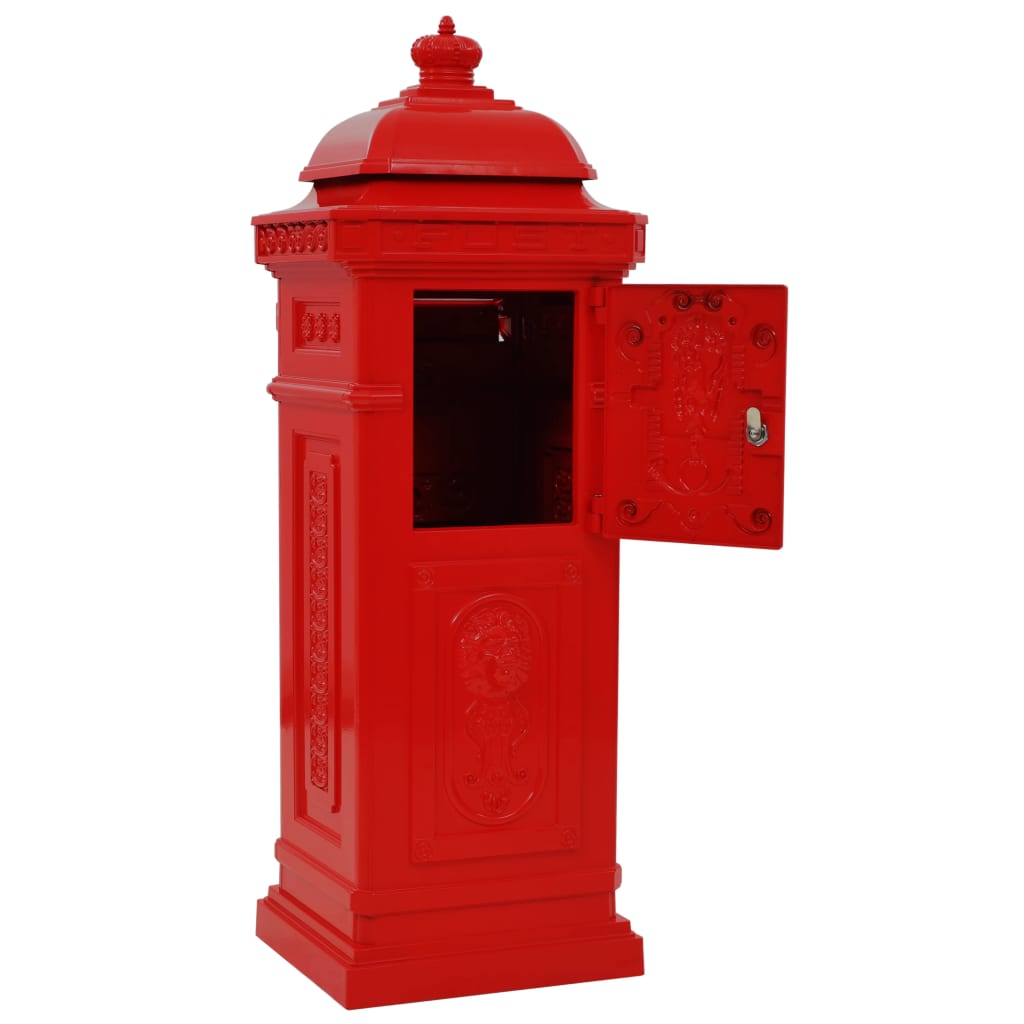 Column-shaped vintage mailbox, rustproof, red
