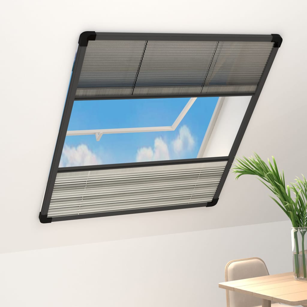 Pleated insect net for the window, aluminum, 80 x 100 cm with blind