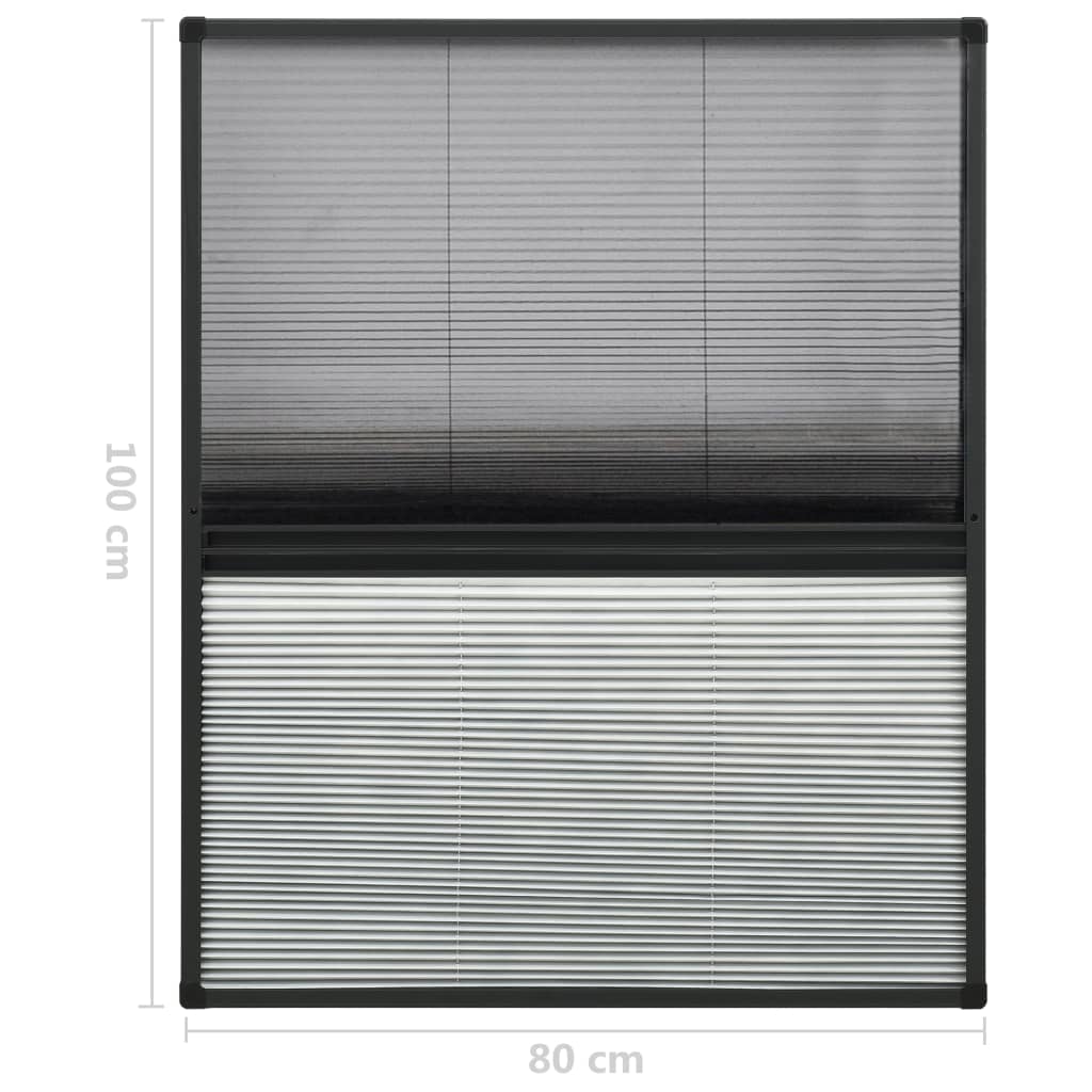 Pleated insect net for the window, aluminum, 80 x 100 cm with blind