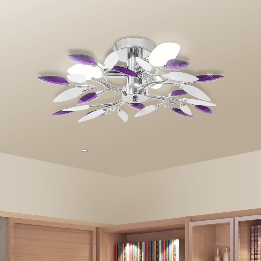 White and purple acrylic crystal ceiling lamp with domes 3 pcs