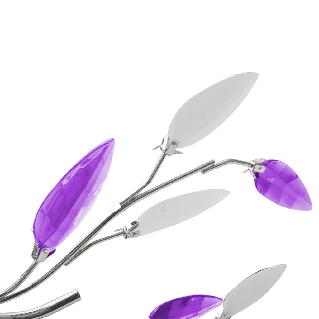 Ceiling lamp with purple and white crystal leaves, 5 x E14 bulbs