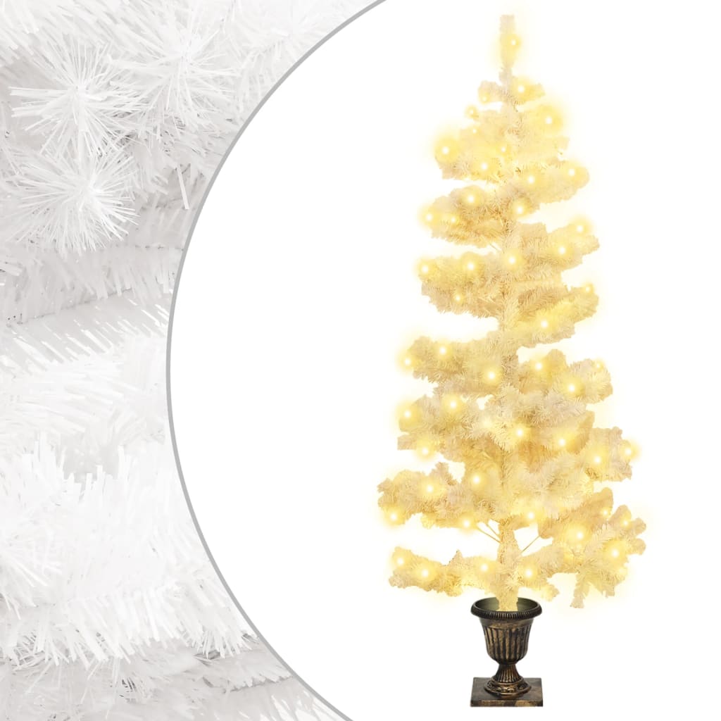 Spiral lighted artificial spruce with pot, white, 120 cm, PVC