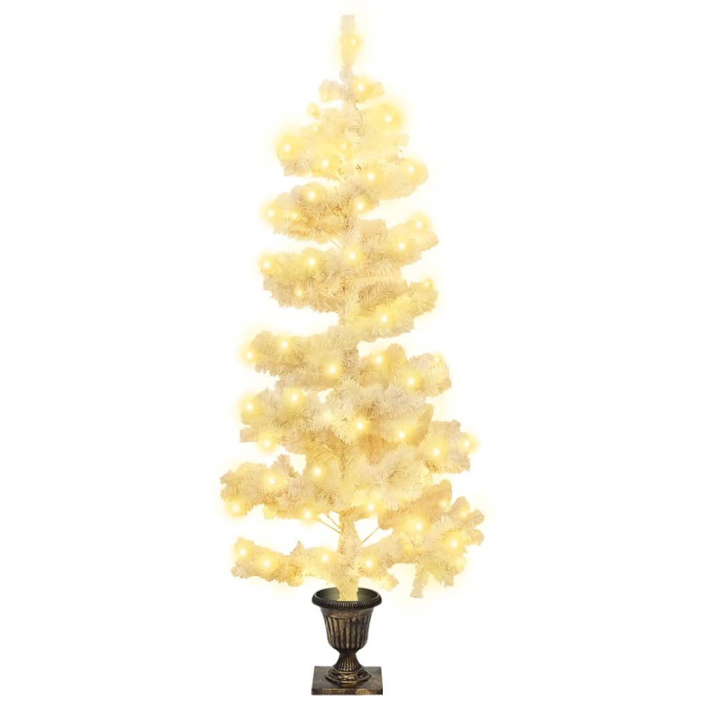 Spiral lighted artificial spruce with pot, white, 120 cm, PVC
