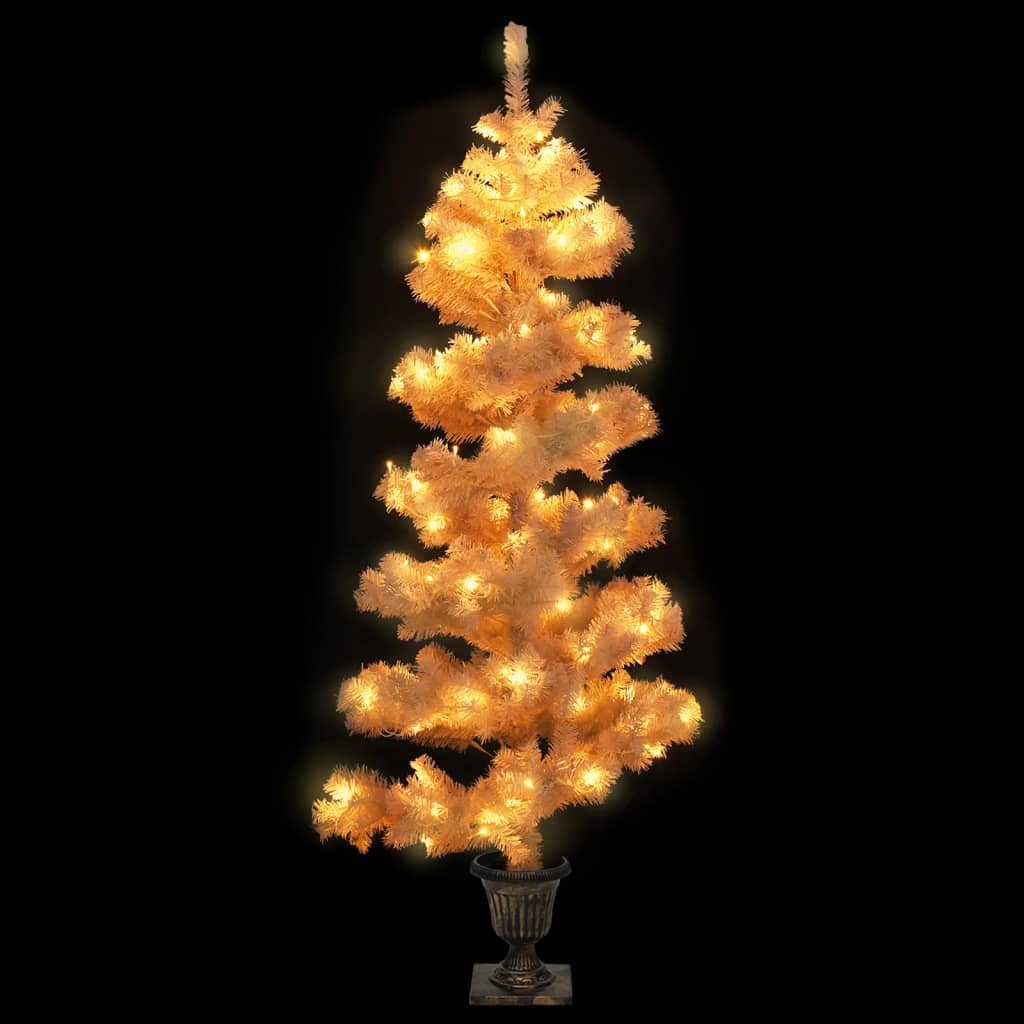 Spiral lighted artificial spruce with pot, white, 120 cm, PVC
