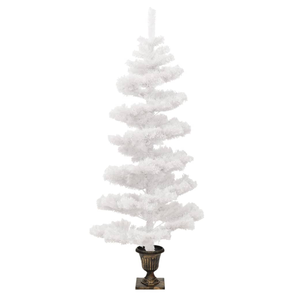 Spiral lighted artificial spruce with pot, white, 120 cm, PVC