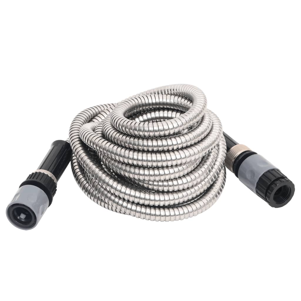 Garden hose with spray nozzle, silver, 0.6 15 m, stainless steel