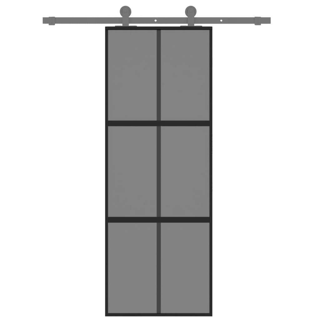Sliding door, black, 76x205 cm, tempered glass and aluminum