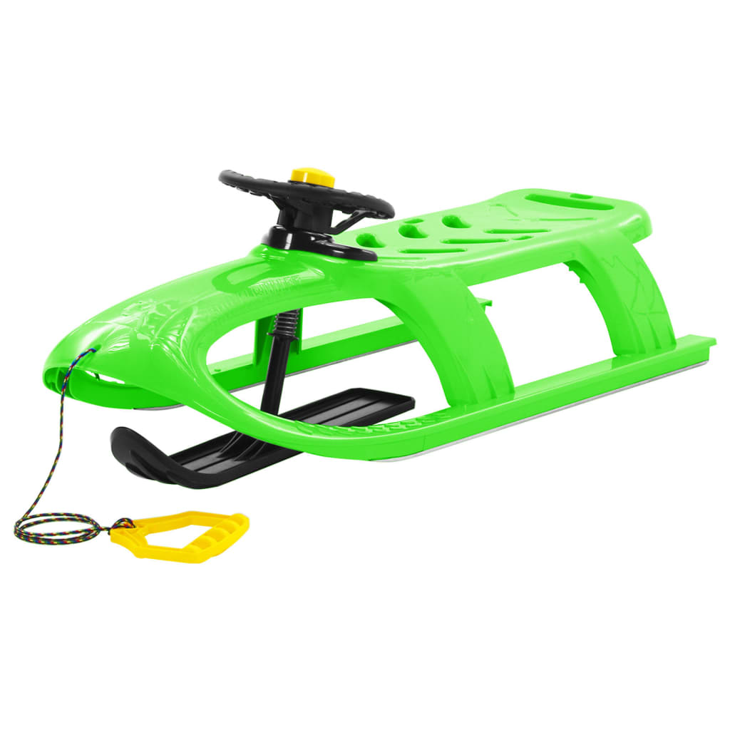 Sled with steering wheel, green, 102.5 x 40 x 23 cm, polypropylene