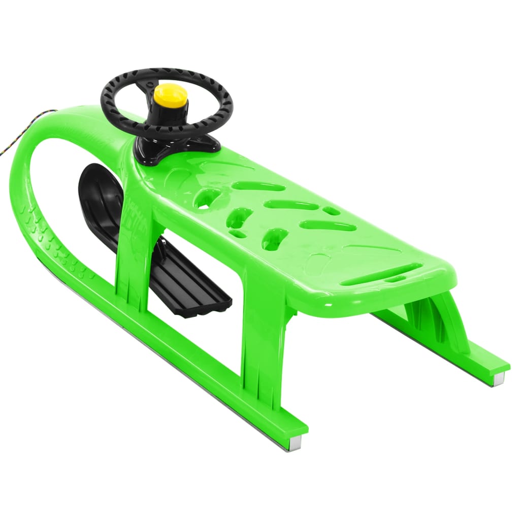 Sled with steering wheel, green, 102.5 x 40 x 23 cm, polypropylene