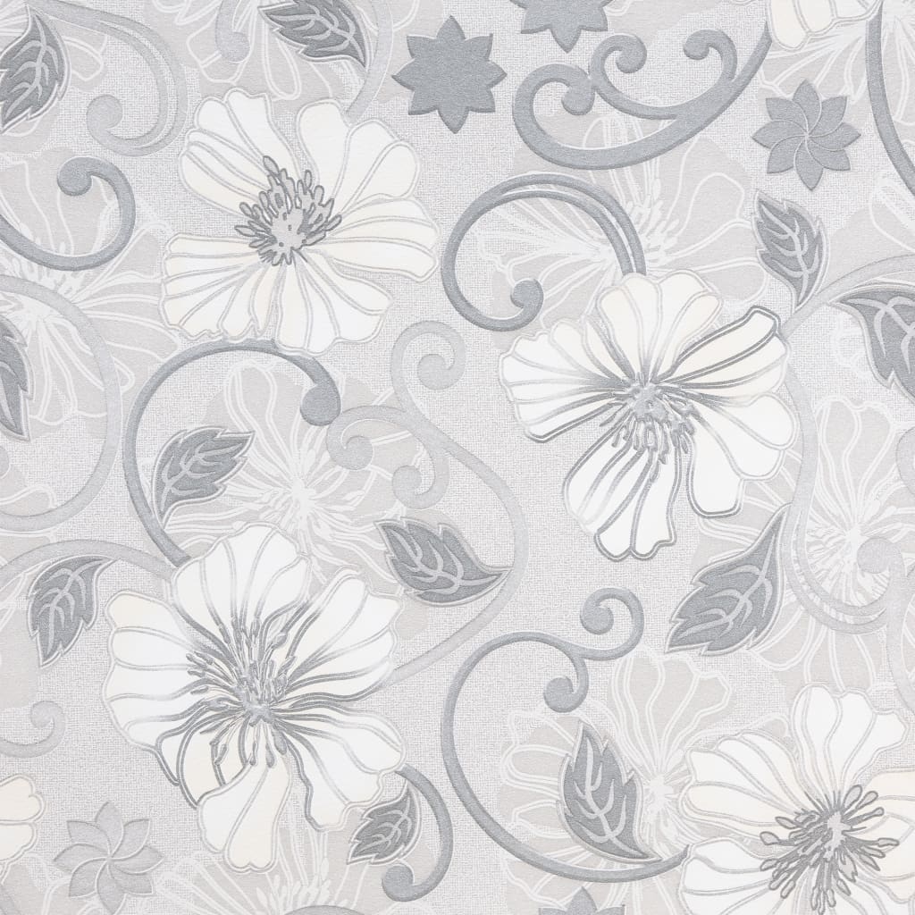 3D wall wallpaper with a flower pattern, gray