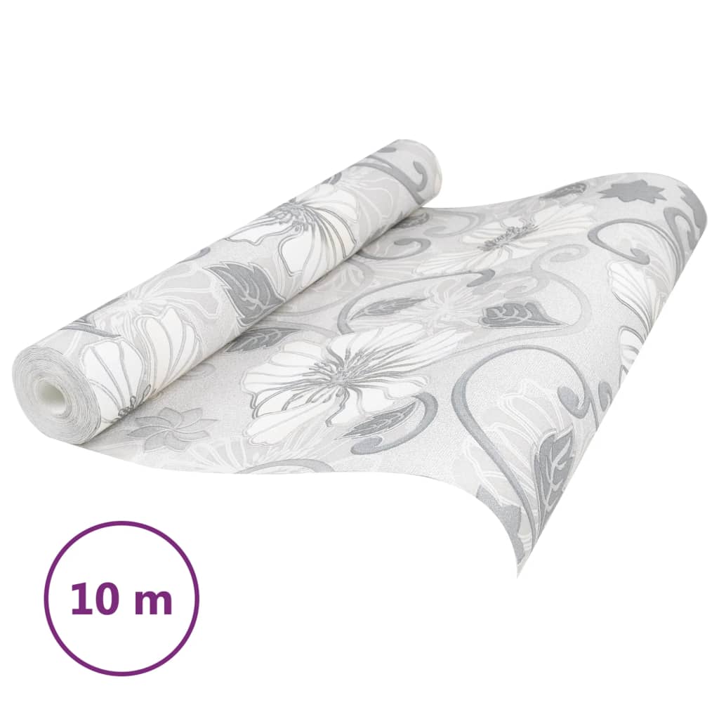 3D wall wallpaper with a flower pattern, gray