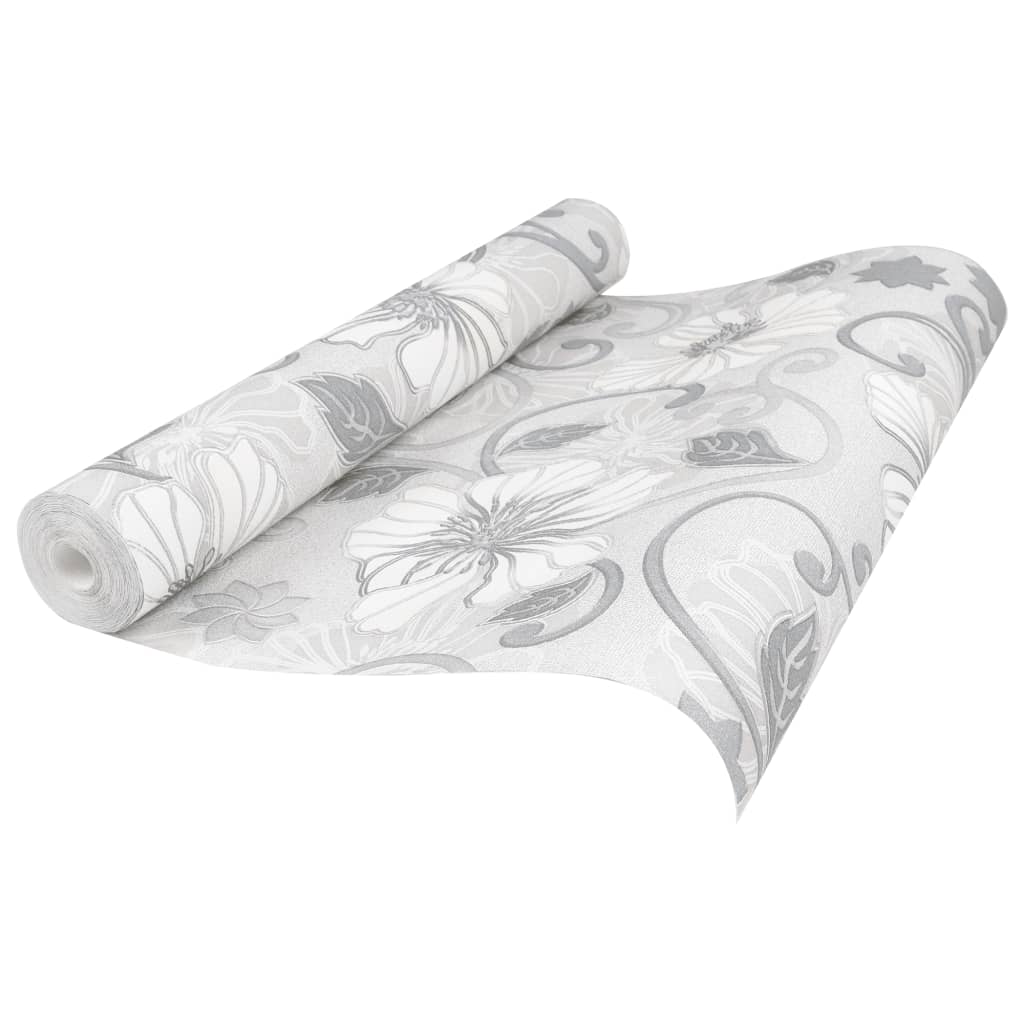 3D wall wallpaper with a flower pattern, gray