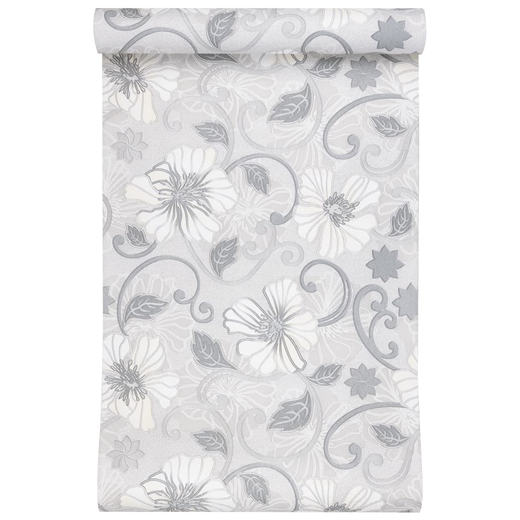 3D wall wallpaper with a flower pattern, gray
