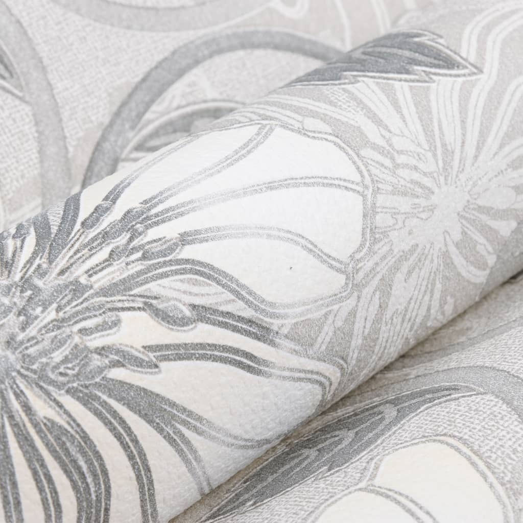 3D wall wallpaper with a flower pattern, gray