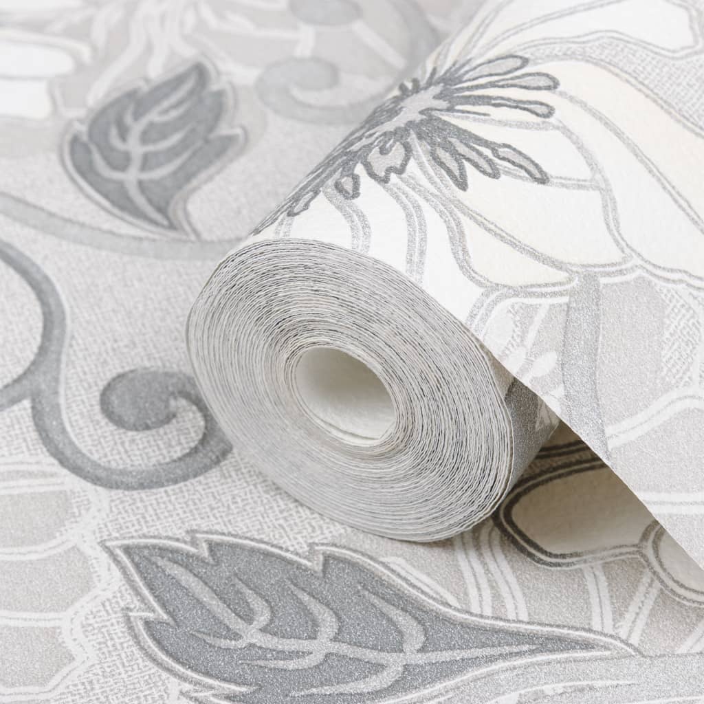 3D wall wallpaper with a flower pattern, gray
