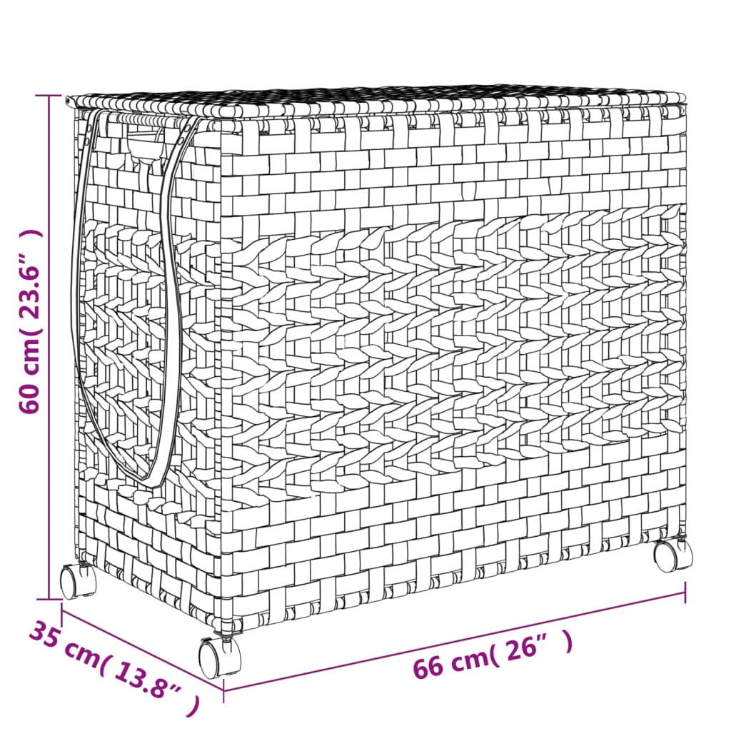 Laundry basket with wheels, black, 66 x 35 x 60 cm, rattan