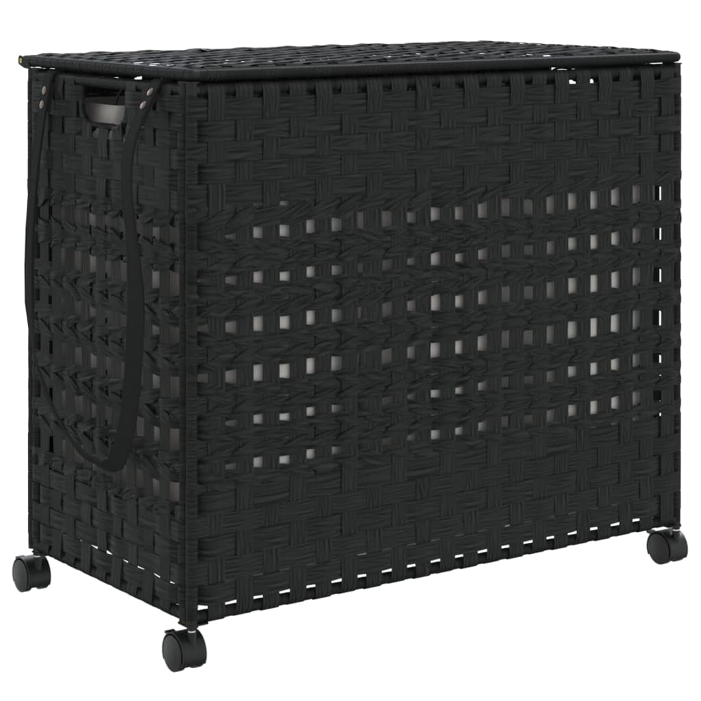 Laundry basket with wheels, black, 66 x 35 x 60 cm, rattan