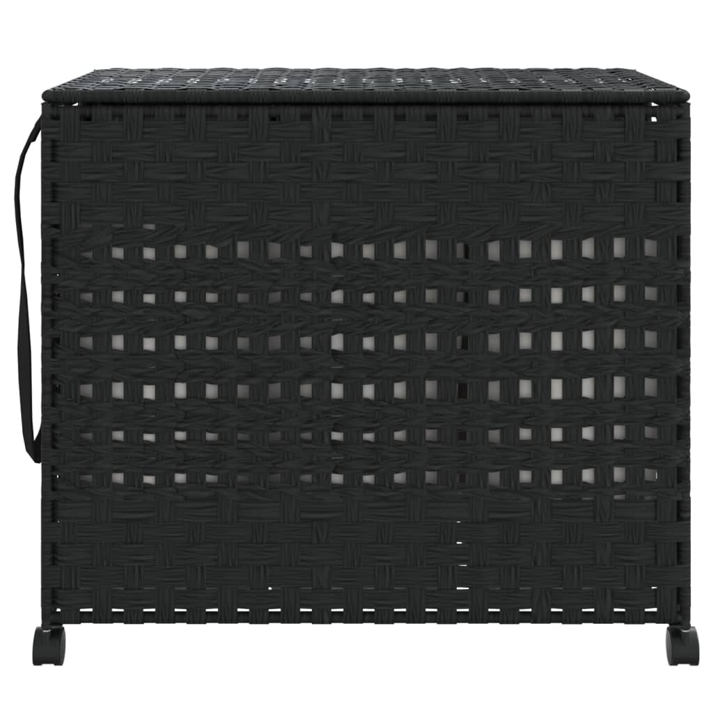 Laundry basket with wheels, black, 66 x 35 x 60 cm, rattan