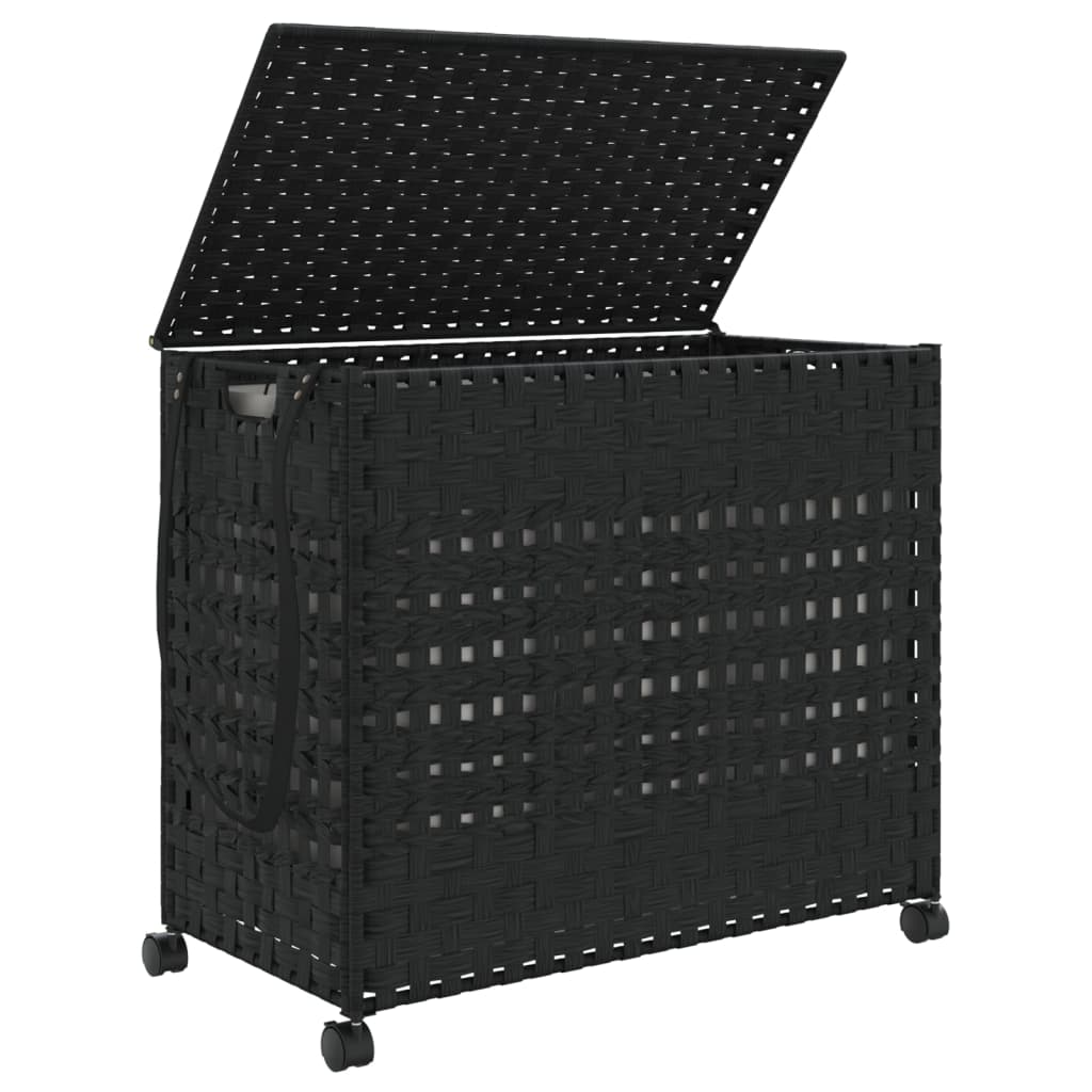 Laundry basket with wheels, black, 66 x 35 x 60 cm, rattan