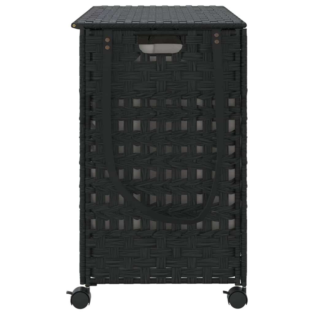 Laundry basket with wheels, black, 66 x 35 x 60 cm, rattan