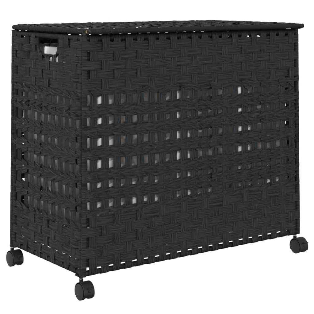 Laundry basket with wheels, black, 66 x 35 x 60 cm, rattan