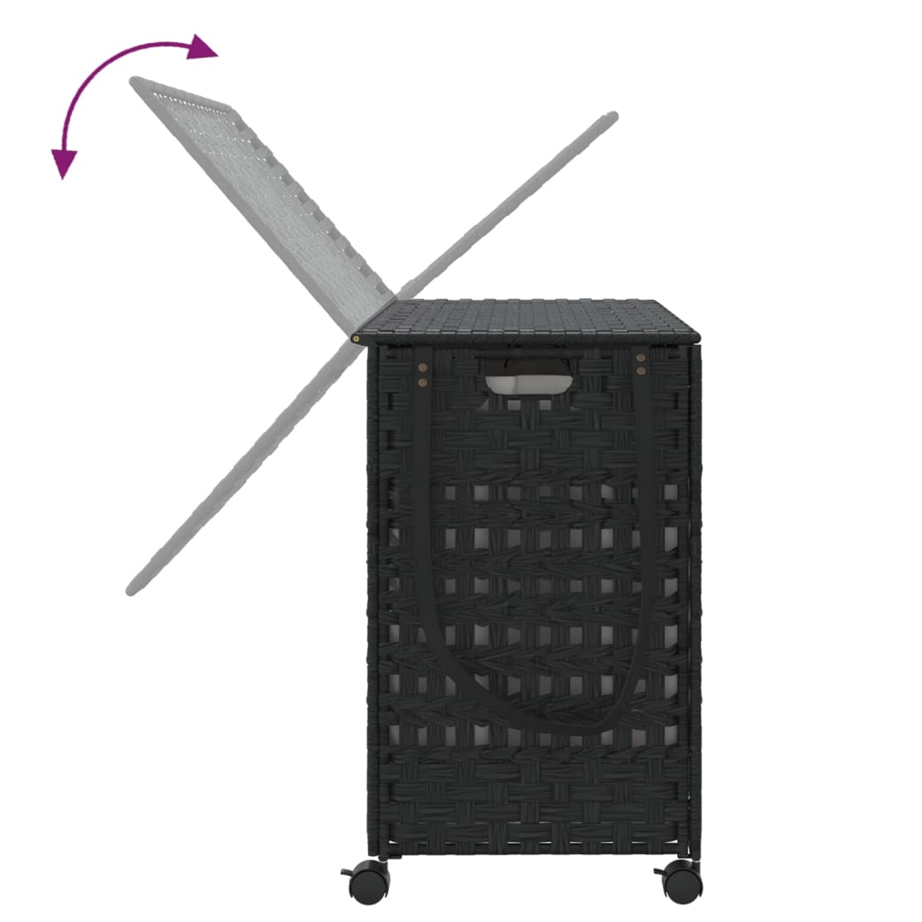 Laundry basket with wheels, black, 66 x 35 x 60 cm, rattan