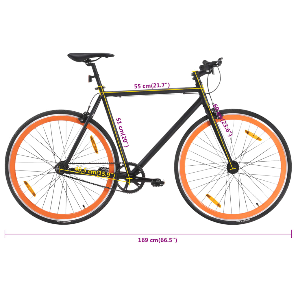 Single speed bicycle, black and orange, 700C 51 cm