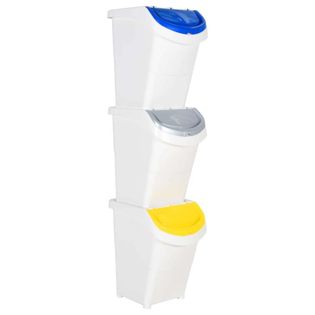 Stackable trash cans with lids 3 pcs., white, PP, 120 l