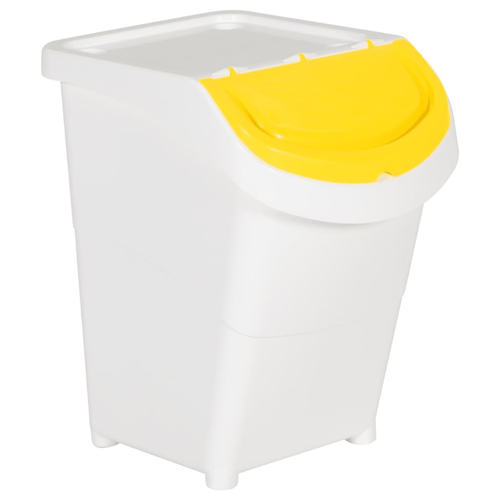 Stackable trash cans with lids 3 pcs., white, PP, 120 l