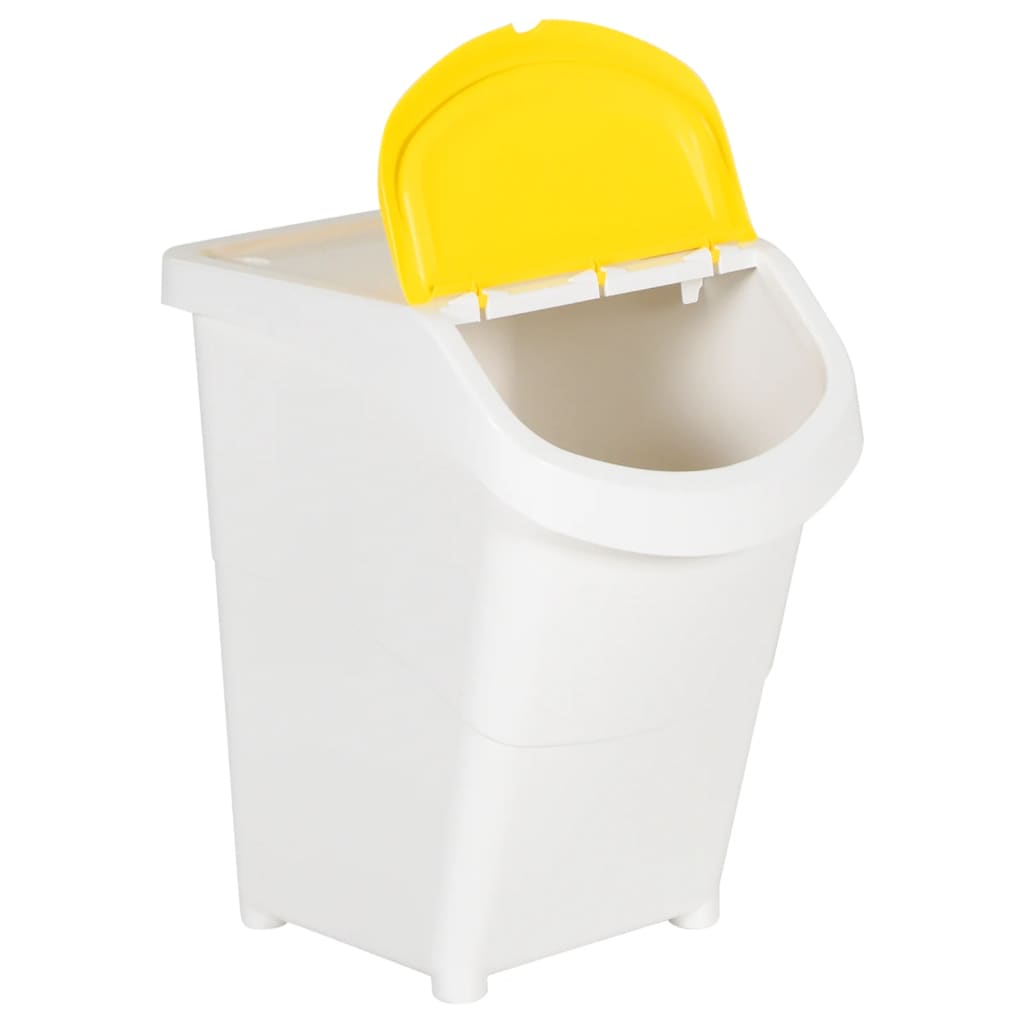 Stackable trash cans with lids 3 pcs., white, PP, 120 l