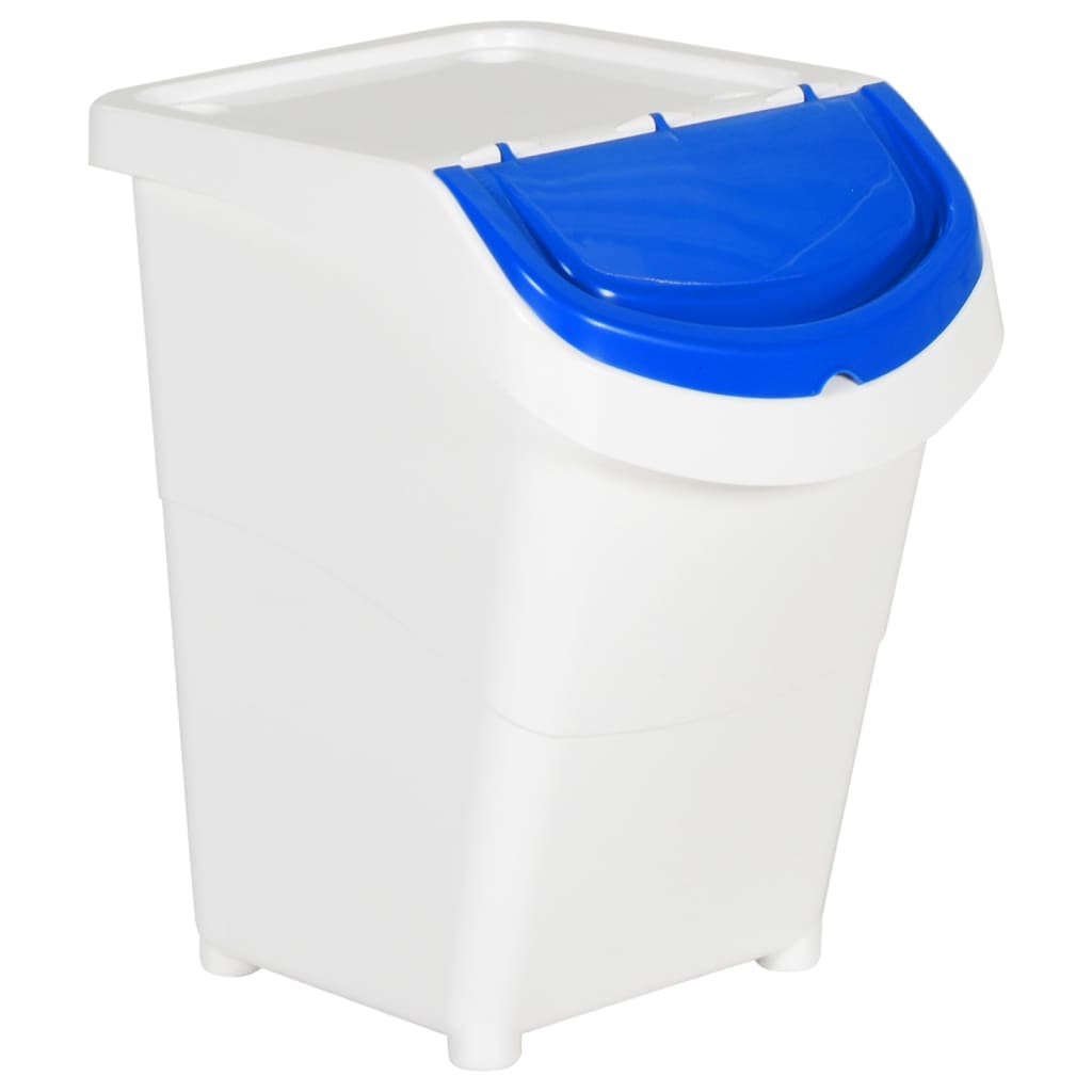 Stackable trash cans with lids 3 pcs., white, PP, 120 l