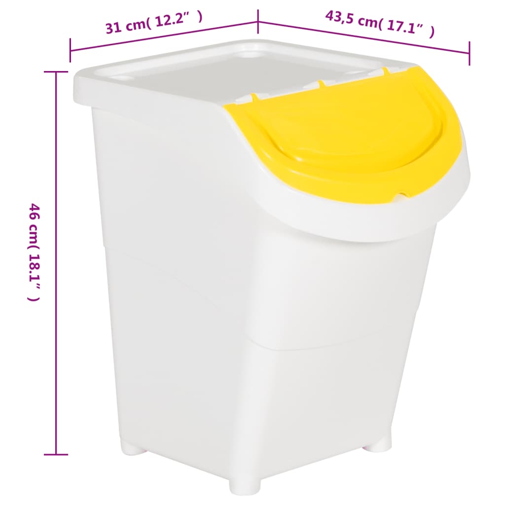 Stackable trash cans with lids 3 pcs., white, PP, 120 l
