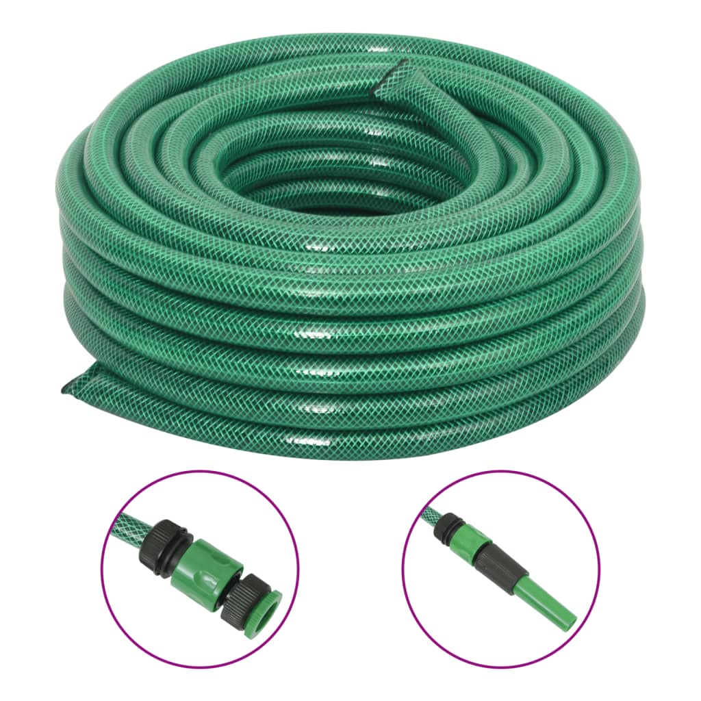 Garden hose with fixing kit, green, 0.75 10 m PVC