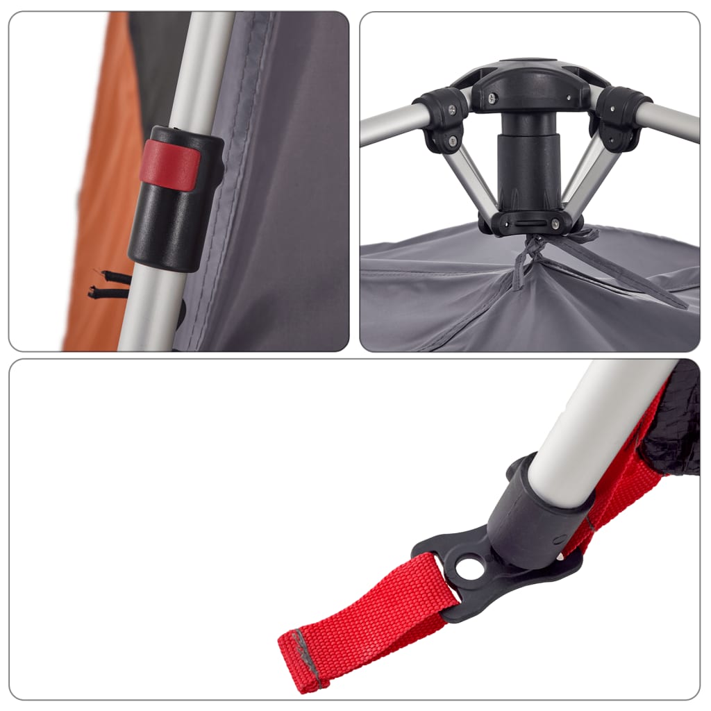 Camping tent for 4 people, dome, gray and orange, quick release