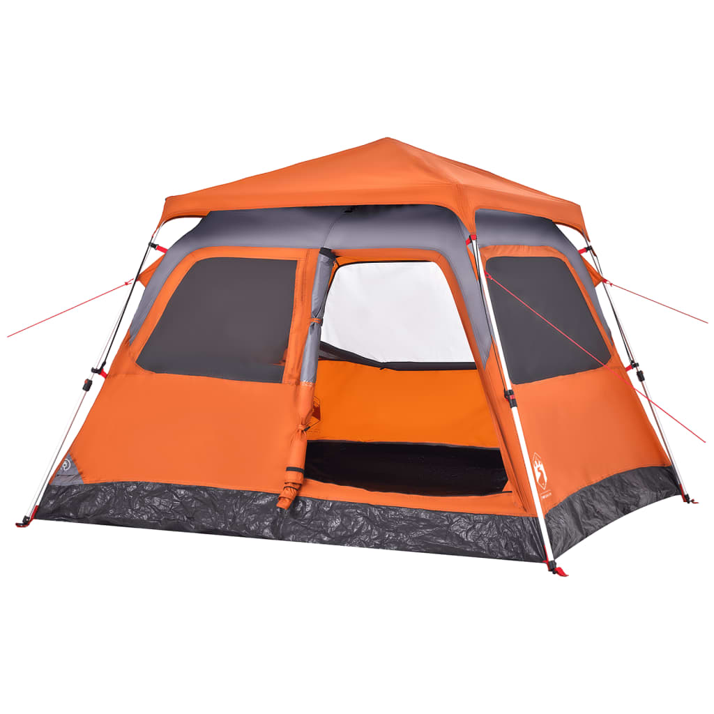 Camping tent for 4 people, dome, gray and orange, quick release
