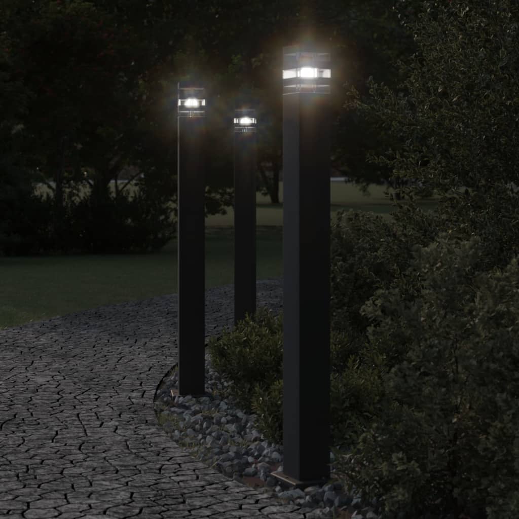 Garden lamp post with sensor, black, 110 cm, aluminum