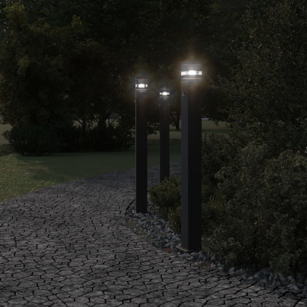 Garden lamp post with sensor, black, 110 cm, aluminum